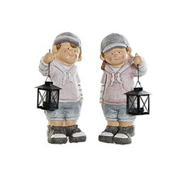 DKD Home Decor Decoratieve figuur glasvezel zwart grijs metaal kinderen (20 x 19 x 39 cm) (2 stuks) (Referentie: S3016870)