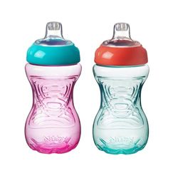 Nuby Easy Grip – Tasse à Bec pour Enfants | Anti-Déversement | Prise en Main Facile | Sans BPA | Rose & Orange | 6+ Mois | 2 Pack