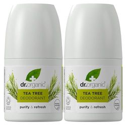 Dr. Organic Lot de 2 déodorants à l'huile d'arbre à thé 50 ml Sans aluminium Doux pour la peau Protection longue durée Naturel et végétalien