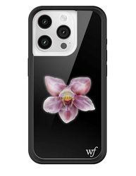 Wildflower Custodie - Orchidea, compatibile con Apple iPhone 15 Pro | Floreale, Nero, Viola, Minimalista, Carino, Alla Moda - Paraurti Protettivo Nero, Certificato Test di Caduta da 1,2 m, Donne di