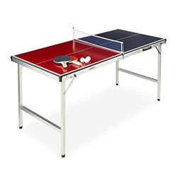 Relaxdays Ping Pong per Esterno,Pieghevole Portatile,Rete 2 Racchette 3 Palline,Alluminio MDF,67,5x151x67,5 cm,blu/rosso