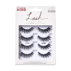 KISS Lash Couture Faux Mink Collection Multipack 4 Pairs of False Lashes, Jubilee, Ultrafine, Tapered, Synthetic Fake Lashes includes Lash Glue