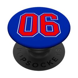 Número 06 estilo deportivo universitario en rojo, azul y blanco PopSockets PopGrip Adhesivo