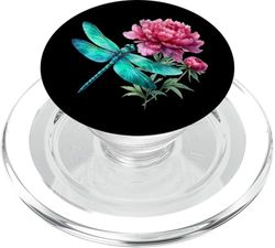 Cute Garden Dragonfly & Peony Bloom Watercolor Summer PopSockets PopGrip for MagSafe