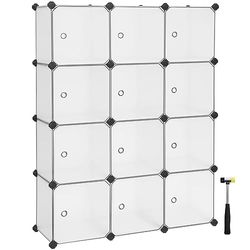 SONGMICS Meuble de Rangement Modulable, 12 Cubes, Étagère en Plastique, avec Portes, pour Vêtements, Chaussures, Livres, Assemblage Facile, Blanc LPC342W01