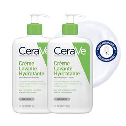 CeraVe Crème Lavante Hydratante | 2 x 473ml | Crème Lavante Hydratante 24h Visage & Corps à l'Acide Hyaluronique pour Peaux Normales à Très Sèches