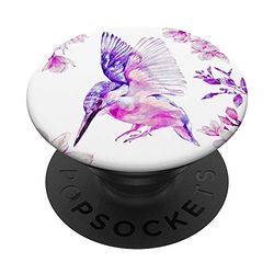 Cute Pink Floral Hummingbird Phone Grip Button Holder White PopSockets PopGrip - Support et Grip pour Smartphone/Tablette avec un Top Interchangeable