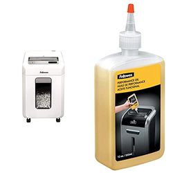 Fellowes Distruggi documenti a microframmento 12Ms, 12 fogli, cestino da 23 litri + Olio Lubrificante per Distruggidocumenti, 355 ml