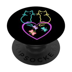 Corazón Gato Retro Teenie San Valentín Gatos Niños Corazones 80 PopSockets PopGrip Adhesivo