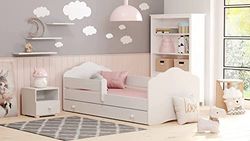 Dmora - Lit Simple pour Enfants, Lit bébé avec Protection antichute et tête de lit Nuage, cm 164x88h63, Couleur Blanc