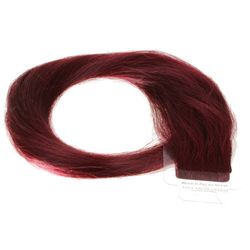 hair2heart 30 x Tape In Extensions van echt haar, 60 cm, 2,5 g strengen, glad, kleur 99 j bordeaux