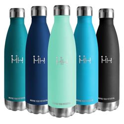 Botella Agua Acero Inoxidable, 500 ml Libre de BPA, Botella agua niños, 18/8 Acero Inoxidable, Botella de Agua, Aislamiento al Vacío de Boble Pared, Cantimplora para Escuela, Caminar - AzulVerde