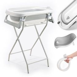 Baignoire Bébé Pliable Sur Pied – Grande Baignoire Xxl Avec Support/Thermomètre 2.0 / Siège Et Kit De Drainage – Bassine Bébé – Idéale Pour La Douche – De La Naissance À 3 Ans - Cadeau Bébé