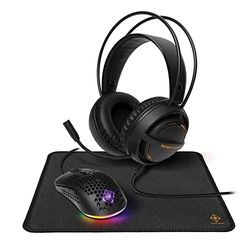 Deltaco Kit de Juego Ligero para Juegos 3 en 1 - Incluye Auriculares + Ratón Ligero y Alfombrilla de Ratón - Negro