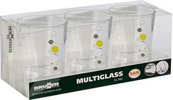 Brunner 0830185C.C7B Set 3 Bicchieri Trasparenti con Pois Colorati, Multiglass Space, Bicchieri Infrangibili in San Stirolo-Acrilonitrile, V 30 Cl, Antislip