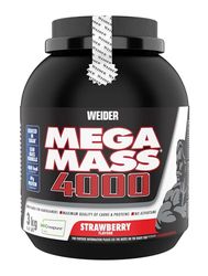 Weider Mega Mass 4000 - Poudre Weight Gainer avec 48g de Protéines & Créatine par Portion - Pour la Construction Musculaire & l'Absorption de Calories Élevées - 3kg - Fraise