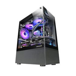 Mars Gaming MC-SE, Boîtier PC Micro-ATX, Face Avant Latéraux Verre Sans Cadre, Design Inférieur avec Technologie AirTech Mesh, Mini Tour Gaming Double Chambre, Support Refroidissement Liquide, Noir
