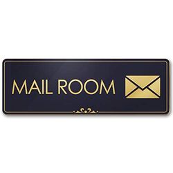 Mail Room - Laser Engraved Sign - 3"x9" - .050 Black and Gold Plastic