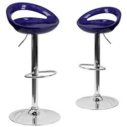 Flash Furniture Conjunto de 2 bancos ajustáveis em altura, plástico, com abertura arredondada no encosto e base cromada, plástico ABS, azul