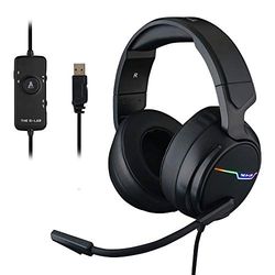 THE G-LAB Korp THALLIUM Zestaw słuchawkowy dla graczy z dźwiękiem USB 7.1 Digital Surround - wysokiej jakości dźwięk - mikrofon z redukcją szumów - LED RGB - kompatybilny z PC, PS4, PS5 (czarny)
