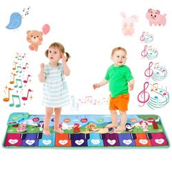 NK Piano Tapis Musical Bébé avec 8 Sons d'instruments LED - Cadeau Enfant 3 4 5 Ans, Jouer Montessori, Idee Jeux de Noël et d'anniversaire, Repliable, Fonction Record/Playback (110x36cm)