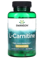 Swanson L-Carnitina 500mg - Suplemento Energético y para Pérdida de Peso, Alta Potencia - 100 Tabletas