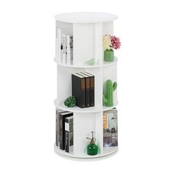 Relaxdays boekenkast roterend, 15 vakken, HxØ: 104 x 50 cm, 3 etages, draaibaar boekenrek, rond, draaikast, wit
