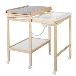 roba Cambiador con Bañera Deslizable Baby Pool + Colchón Cambiador Impermeable roba Style Gris - con Tubo de Drenaje y 6 Ruedas - Madera Natural/Blanco