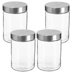 Wellhome Set of 4 Glass Jars + Stainless Steel 1.2 L, x4 1200 ml