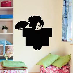 Ambiance Sticker Leisteen krijtbord – zelfklevende muurstickers – karikatuur van een Japans meisje – H50 x L55 cm
