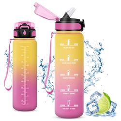 Vikaster Borraccia sportiva, 1l Borraccia con cannuccia, Water Bottle Senza BPA & Prova di Perdite, Bottiglia Acqua Sportiva per Bambini Scuola, Bici, Palestra, Yoga, Ufficio, Trekking, Outdoor