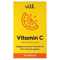Vitl Vitamin C 500mg Supplement - 30 Vegan Easy to Swallow Capsules - Support Normal Functioning of The Immune System - 1 Month Supply