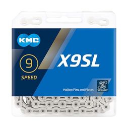 KMC Chain X9SL Silver, Nickel plated 9 speed 114, 1 pcs/box