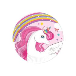 ALMACENESADAN, 5343, Birthday Party Pack; Composed of Pack of 8 Unicorn Cardboard Plates, 20 cm, Pack of 8 Unicorn Party Plates