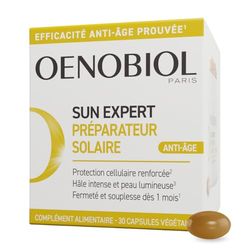 OENOBIOL SUN EXPERT Préparateur Solaire Anti-Âge - Efficacité Anti-Âge prouvée - Protection cellulaire renforcée - Favorise un hâle intense et éclatant - Complément Alimentaire 30 capsules - 1 mois