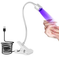 AiQInu Lampada UV LED Unghie, 3W Lampada Unghie Regolabile, Lampada UV Portatile per Gel con Clip, con USB (Argento)