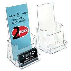 Azar Displays 252922-2PK - Soporte para folletos triple con bolsillo para tarjetas de visita, paquete de 2, transparente