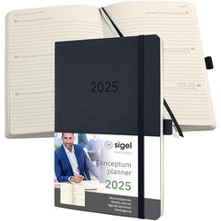 SIGEL C2522 Conceptum Weekly Planner 2025, Approx. A5, Black, softcover, 2 Pages = 1 Week, 192 Pages