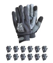 RS BILDSCHIRM Gants de montage Le premier gant en cuir sur le marché avec fonction écran tactile/Taille 10, 12 paires/Gris/Gants de travail en cuir/Gants de protection/avec fermeture Velcro