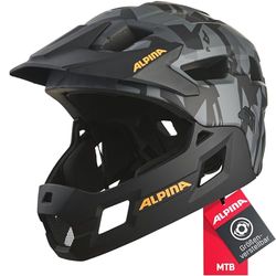 ALPINA RUPI, black-camo orange matt, 50-55 cm, fullface-helm voor kinderen, optimale bescherming en veiligheid, individueel aanpasbaar