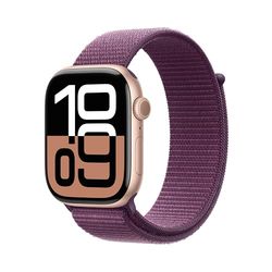 Apple Watch Series 10 GPS Smartwatch con Caja de Aluminio Oro Rosa de 46 mm y Correa Loop Deportiva Ciruela - Talla única. Monitor de entreno, Pantalla Retina Siempre Activa y Neutro en Carbono