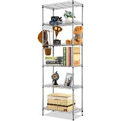 Regał magazynowy, regał z kółkami i 6 półkami, regał kuchenny, metalowy z hakami bocznymi z chromowanymi, do 54 x 29 x 160 cm, srebrny
