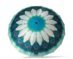 Atosa Strandparasol Ø 180 tot 240 cm van aluminium model pauw met draagtas en zonwering UPF 50+ in groen of blauw, Groen, 220 cm, Modern