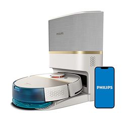 Philips Homerun Série 7000 Robot Aspirateur Laveur, Haute Puissance d'aspiration (5000 Pa), Détection des Petits Objets, avec Station, pour Tapis et Poils d'animaux, Blanc, App Connectée (XU7100/02)