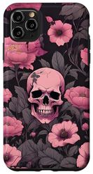 Carcasa para iPhone 11 Pro Max Funda para teléfono con diseño de calavera y flores góticas