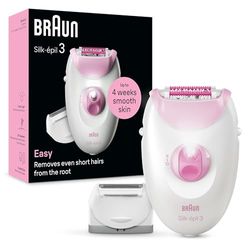 Braun Silk-épil 3 Depilatore Donna, Epilatore Elettrico Donna Con Cavo Per Epilazione, Pelle Liscia Per Settimane, Con Testina Per Rasoio Donna e Cappuccio Rifinitore, Rosa