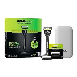 Fusion Gillette Labs Men's Razor + 8 Razor Blade Refills with Exfoliating Bar, Includes Premium Magnetic Stand & Travel Case