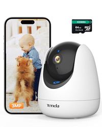 Tenda Wewnętrzna kamera WiFi 2K, kamera WiFi Pan Tilt 360 ° z 64 GB Micro SD, dwukierunkowy dźwięk, noktowizor, inteligentne monitorowanie, wykrywanie płaczu człowieka, CP3 Pro
