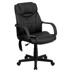 Flash Furniture Skórzane krzesło do masażu z tyłu z podłokietnikami, stal czarna, 59,69 x 55,88 x 29,21 cm