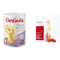 Gerlinéa Boisson Milkshake goût Banane + Shaker, Substituts de repas riche en protéines Poudre à reconstituer contient 15 repas, Shaker inclus